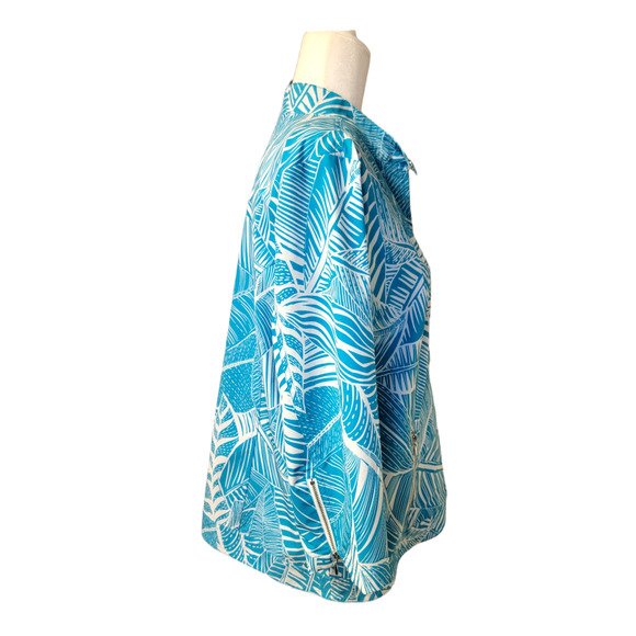Additions by Chicos Sz 2 (L/12) Light Jacket Teal and White Floral - Picture 2 of 6
